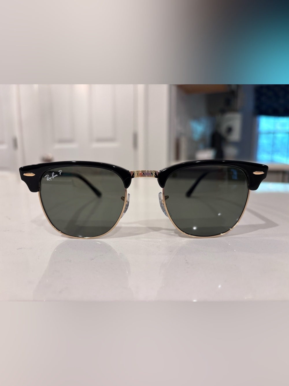 Ray-Ban Black and Gold Polarized Clubmaster Sunglasses